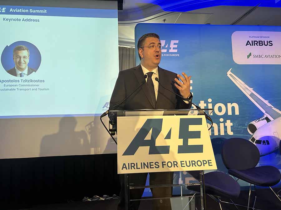 EU Transport Commissioner Apostolos Tzitzikostas speaking at the event