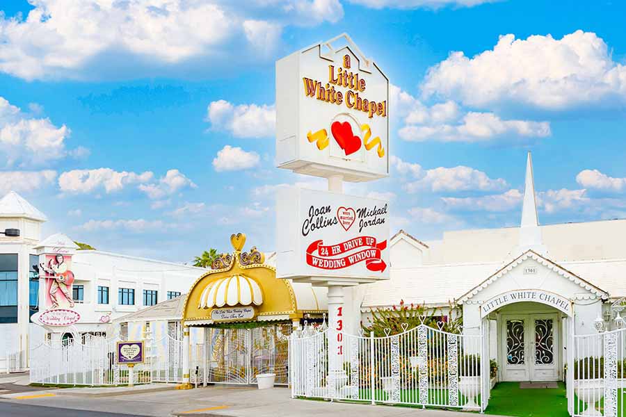 Anora wedding scene at the Little Anora location White wedding chapel in Las Vegas.