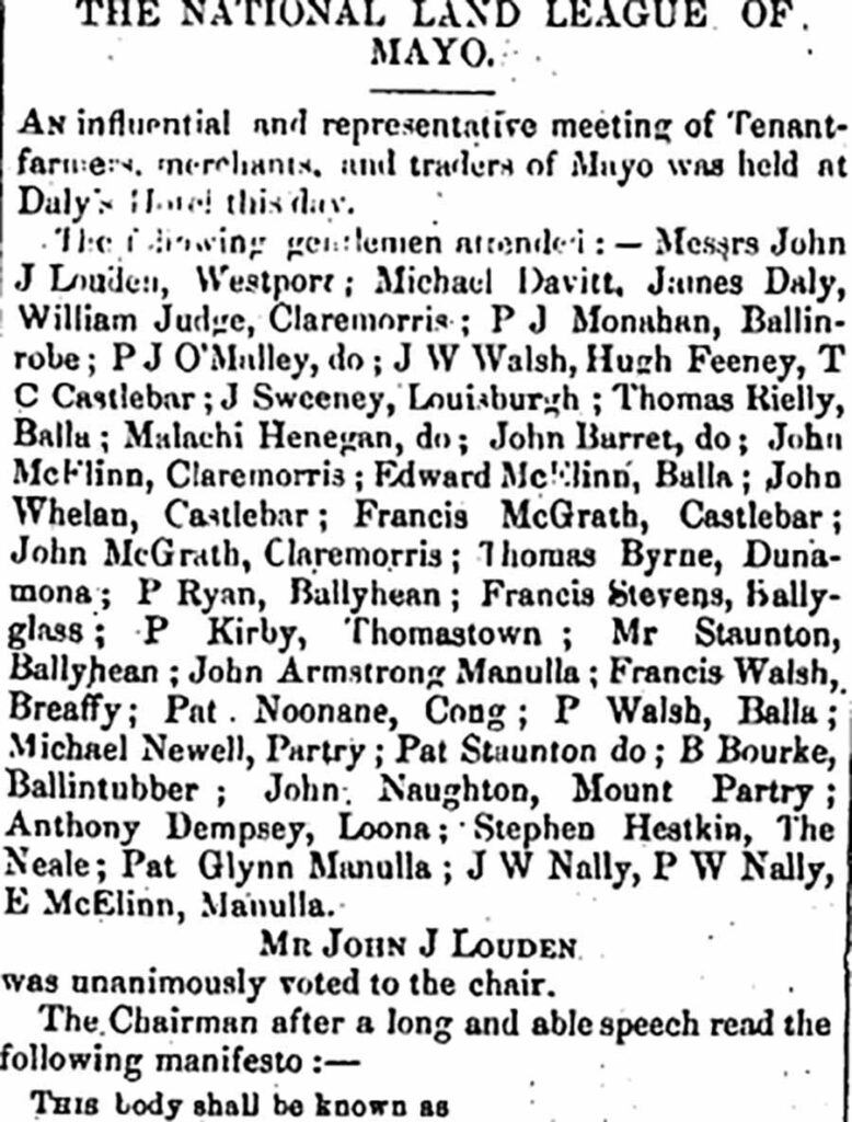 The Land League was founded in Daly's hotel in 1879