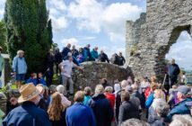 Eoghan Corry speaking at Oughterard graveyard in county Kildare where Arthur Guinness is buried