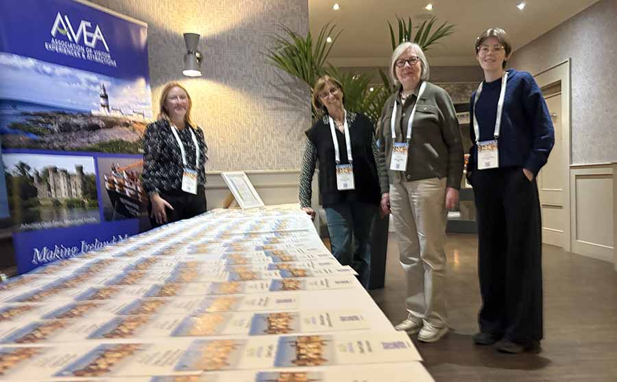 Badges await at the AVEA conference ein waterford, Catherine Flanagan, Andrea Mortimer, Margaret O'Reilly and Lou-Lou Dunleavy