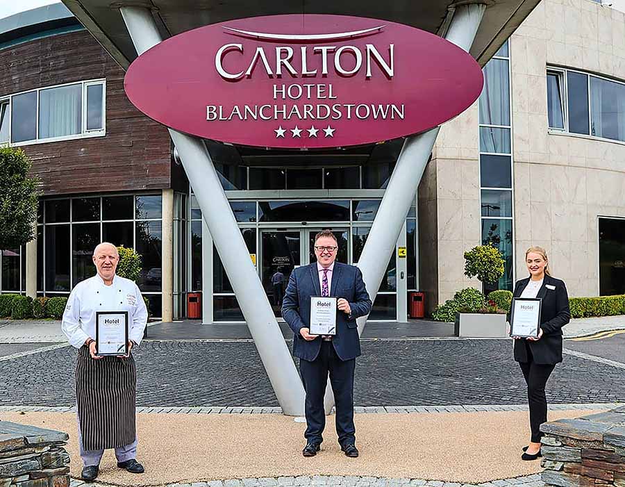 Martin Dagger GM at Carlton Hotels Blanchardstown with the executive chef and front house manager in 2020