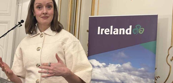Alice Mansergh CEO of Tourism Ireland speaking at event at the Irish embassy for delegates at World Travel Market 2025