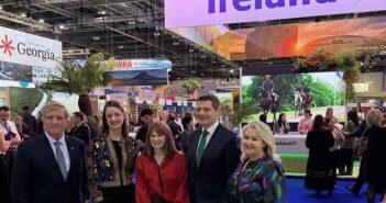 Christopher Brooke, chair of Tourism Ireland, Alice Mansergh CEO of Tourism ireland, Minister Keeva Archibold, Minister Peter Burke and Karen Sugrue Hennessy vice chair of Tourism Ireland at the Ireland stand at WTM in London