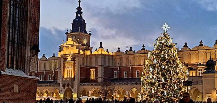 Krakow Old Square and shimmering tree lights