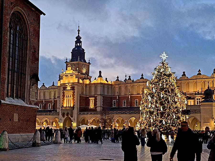 Krakow Old Square and shimmering  tree lights