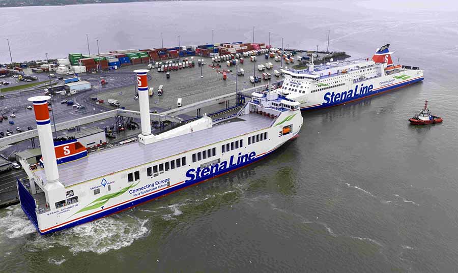 Stena Connecta hybrid ferry sits alongside Stena Superfast VII at Belfast Harbour. Stena Connecta is due to commence service on the freight route from Belfast to Heysham on Friday January 23.