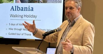 Stephen Power speaking at the 30th anniversary even for Travel Department