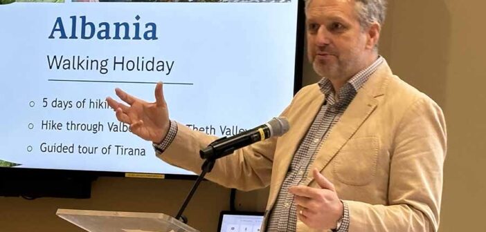 Stephen Power speaking at the 30th anniversary even for Travel Department