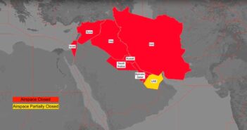 Flightradar24 map of airspace closures