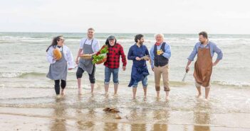 FREE TO USE IMAGE Pictured on Tramore Beach in Waterford to launch the TasteWaterford.ie, festival Silvia Salvana and David Foskin of Sunny South Yeast Bakery, Paul Ryan of Barefoot Farm, Chef Luis Martin of MARA Restaurant, Stan Power of The Reg Bar and Butcher Jon Toy of Meat Jon,