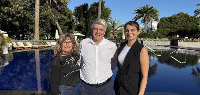 Juana Rosa Aleman of Canary Islands Tourism, Eoghan Corry and Paula Suarez at the Santa Catalinaa Hotel in Las Palmas.