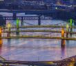Three Sisters Bridges in green, white and orange to celebrate the launch of the direct Aer Lingus Dublin to Pittsburgh route in May 2026