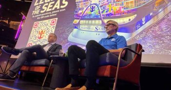 Jason Liberty and Michael Bayley after the media briefing on board Legend of the Seas