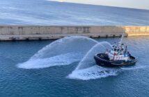 Traditional welcome for Legend of the Seas as it arrives in Civitavecchia for the first time