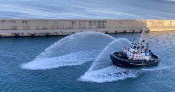 Traditional welcome for Legend of the Seas as it arrives in Civitavecchia for the first time