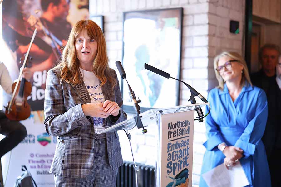 Caoimhe Archibald Stromont's minister for the economy, speaking at the event