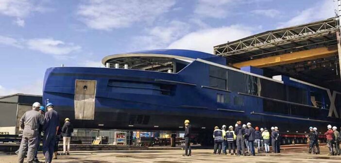Celebrity's first river ship floats out at the Zwijnenburg shipyard in Rotterdam.